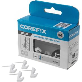 Barb Wall Hook 4 Pack Universal Hammer-In Picture Hooks, Wall Hooks for Hanging Frames, Mirrors or Canvas into Plasterboard or Wood. Removable and Reusable Hook With Neat Modern Finish (White)