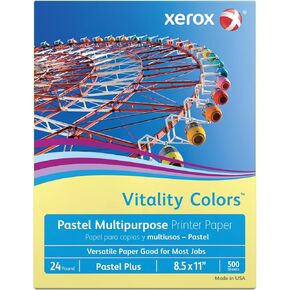 Xerox® Vitality Colors™ Pastel Plus Color Multi-Use Printer & Copy Paper, 1 Ream, Yellow, Letter (8.5" x 11"), 500 Sheets Per Ream, 24 Lb, 30% Recycled