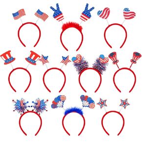 10PCS Patriotic Head Boppers Headband with Stars, Flag, and Uncle Sam Hat Boppers for Patriotic Party Festival Celebration
