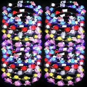 35 Pcs LED Flower Crowns Light up Flower Crown Bulk Headbands Headpieces Rose Hair Accessories for Women Girls Kid Wedding Reception Brides Birthday Beach Party Favors Supplies, 7 Colors
