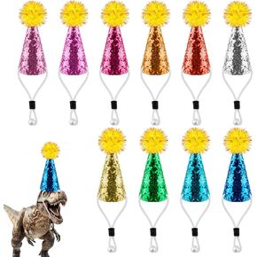 BOXOB 10pcs Mini Birthday Party Hats for Stuffed Animals, Reusable Glitter Tiny Small Miniature Cone Party Hats with Glitter Poms for Birthday Toy Animals Figures Dog Cat Pet Costumes (10 Colors)