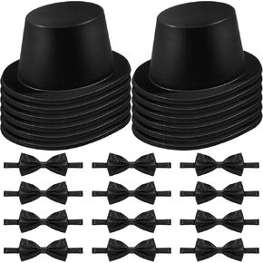 SATINIOR Magician Costume Headwear Set, Includes 12 Pieces Black Top Hat and 12 Bow Ties, Adjustable Length Bow Ties for Party, Costume Accessories for Halloween, Cosplay, Stage Performances, Black