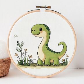 Cross Stitch Kits Counted Kit Cross-Stitching Pattern for Home Decor, 11CT Pre-Printed Fabric Embroidery Crafts Needlepoint Kit， Canvas 13.7 x13.7 inches (35x35cm)- Cute Dinosaur (G) 1