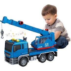 Crane Truck Toy, for 3 4 5 6 7 Years Old Boy ,Truck Vehicle Toy with acousto-optic Inertial function,Traffic Signs Roadblock Guidepost, Working Hook, Construction, Birthday Gifts for Boys & Girls