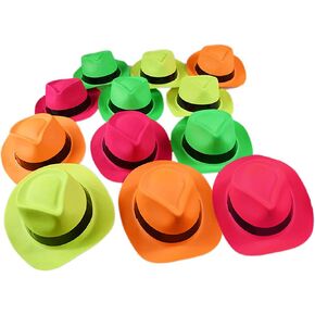 Novelty Place Neon Plastic Party Hats, Fedora with Gangster Mafia Style Dark Glow Hats in Birthday, Music Party(12/24 Pack)