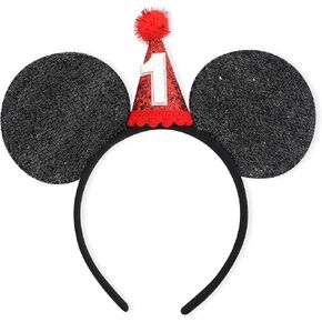 Mouse Ears Birthday Party Decorations - 1st Birthday Headpiece with Mini Hat and Photo Prop