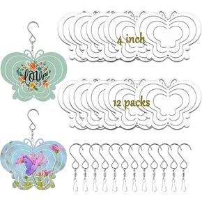 12 Pack 4inch Sublimation Wind Spinner Blanks 3D Aluminum Metal Wind Sculpture Kinetic Spinners for Yard Garden Indoor Art Ornaments Xmas Hanging Decoration (Butterfly)