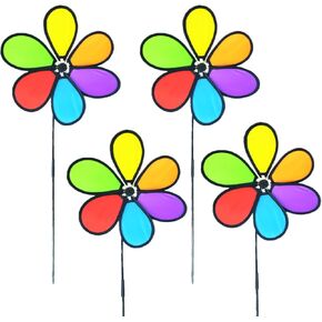 4pcs Wind Spinners for Outdoor Decor - Colorful Pinwheels for Garden, Lawn, Party, Holiday | Spinning Flower Windmill for Yard, Wedding, Summer
