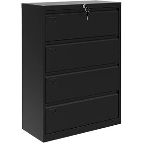Garveehome 4 Drigher File Cabinet for Home Home ، خزانة ملفات جانبية من الصلب الثقيلة مع الأقفال ، تناسب مستندات الحجم القانونية/A4 ، من السهل تجميعها ، أسود