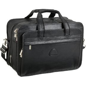 Black Leather Practical Expandable Computer Case (#2438-0)