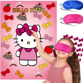 Cute Kawaii Cat Party Supplies, Pin The Bow Sticker on Cat Party Game, Large Poster and Stickers