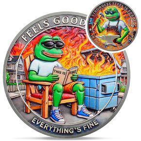 Fun Dumpster Fire Frog Challenge Coin - The Strongest Steel is Forged Dumpster Fire Coin - Emotional Support This is Fine Chip - Funny Desk Accessories for Work - Inspirational Gifts for Men Women