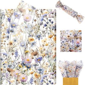 100 Sheets Wildflower Garden Floral Tissue Paper, 13.8 x 19.7 Inch Watercolor Floral Gift Wrapping Paper for Spring Wedding Birthday Baby Shower Supplies