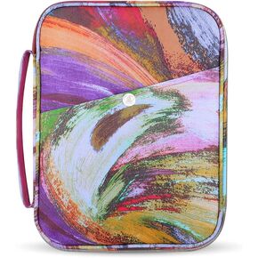 Bible Covers for Women with Carrying Handle, Book Cover Case with Zipper Pocket Bible Cover for Mom Ladies Teens Girls, Oil Painting Pattern (Purple)