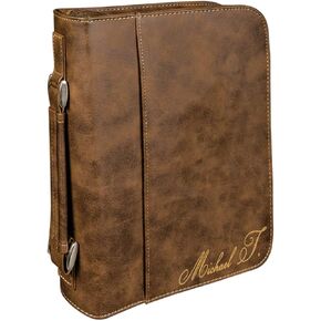 Personalized Large Leatherette Book/Bible Cover with Handle and Zipper | Custom Book/Bible Cover | Personalized Laser Engraved