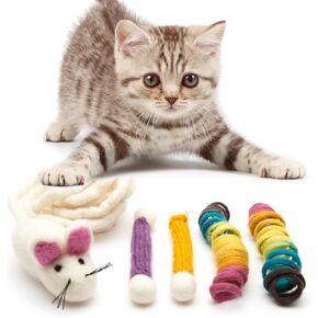 Glaciart One Wool Cat Toy Set with Catnip | Cute Cat Toy for Interaction & Boredom Relief, Encourages to Exercise, Explore & Play | Filled w/Organic Catnip to Help Sooth or Reduce Anxiety