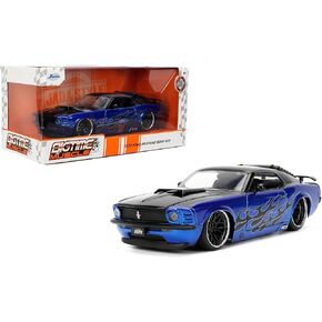 Jada Toys Bigtime Muscle 1:24 1970 Ford Mustang Boss 429 Die-cast Car – Opening Doors, Hood, Trunk, Rubber Tires(Candy Blue/Black Flames)