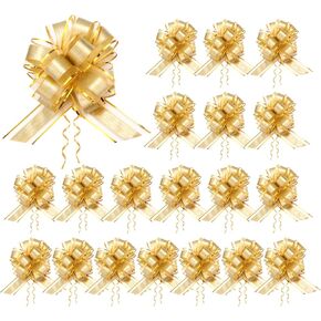 20pcs Large Gift Bows, Ribbon Pull Bows with Gold Edge Big Gift Bows Gold Large Pull Bows for Birthday Wedding Baskets Christmas Valentine's Day Gift Wrapping