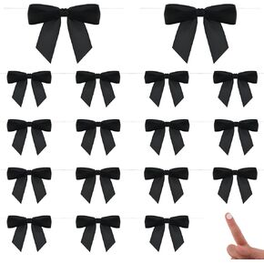 50Pcs Twist Tie Bows, Black Satin Ribbon Bows Small Black Bow 3.5"Pre-Tied Blacks Gift Bow for Treat Bags, Present Crafts, Wedding, Baby Shower, Birthday, Party Decorations
