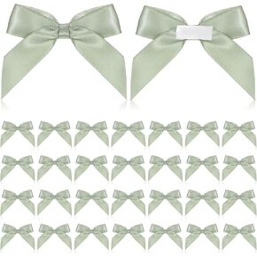 30PCS Green Satin Ribbon Bows 2 inch Self Adhesive Satin Bows for Gift Wrapping Pretied Bows with Sticky Gel Pads Bow Decorations for Birthday Party Wedding Decorations Crafts Gift Bakery Candy Bags