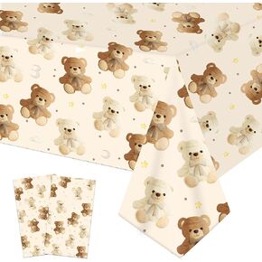 umoni Teddy Bear Tablecloth 2PCS Bear Birthday Party Decorations Rectangle Brown Bear Theme Table Covers Teddy Bear Table Decor for We Can Bearly Wait Baby Shower Supplies