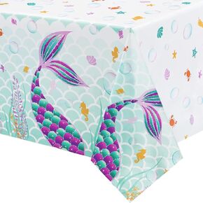 WERNNSAI Mermaid Table Cover - 2 Pack 108''×54'' Disposable Printed Plastic Tablecloth Party Supplies for Kids Girls Birthday Baby Shower Mermaid Themed Under The Sea Party Decoration