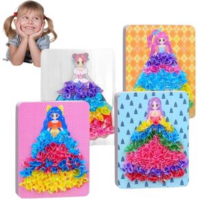 Fabric Art Frenzy for Kids 4 Set(16Pcs) Girls, Animals & Flowers Poke Art Developmental DIY Friendly Hangable Easy Fabric Art for Girls 3+ Kids Crafts Toys for Girls Poke Art Fabric Art