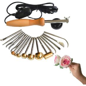 Artificial Flower Ironing Machine, DIY Cloth Fabric Fake Flower Making Tool Kit Set, Adjustable Temperature, W/17 Ironing Heads, Petal Modeling Tools Set for Silk, Wool, Linen, Flannel