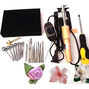 Electric Fabric Flower Maker, Fake Flower Making Tool Set with Anti-scalding Bracke and 18 Ironing Heads, Adjustable Temperature DIY Cloth Fabric Flower Making Tools