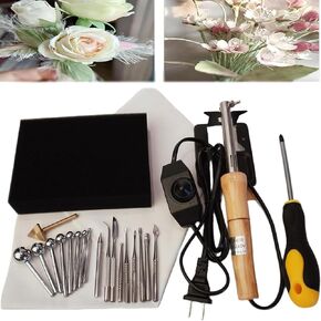 Electric Fabric Flower Making Tool Kit, Electric Fabric Flower Maker with 18 Heads, DIY Flower Making, Adjustable Temperature, for Silk, Wool, Linen, Flannel, Satin, Denim, Woolen Cloth