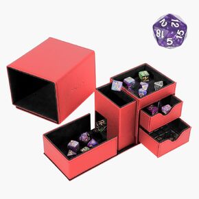 Dice Tower & Dice Tray Storage Box, 3 in 1 Dice Holder Case (Rolling Tower, Storage Drawers, Rolling Tray), Leather Magnetic Closure DND Accessories Gifts for RPG MTG, Black/Violet