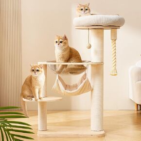 Cat Tree Tower with Scratching Post for Indoor, Multifunctional 41-in Spacious Modern Cat Tower with Bed, Space Capsule, Hammock, Dangling Ball, Interactive Rope, Scratching Post