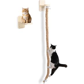 Cat Climbing Wall, Wall Mounted Cat Ladder, Cats Climbings Pole with 59in Climbing Rope, Larger and Wider Base Cats Ladder for Walls with Scratching Post (2m/78.7in Long)