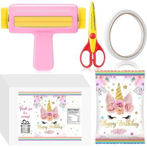 Paper Crimper, Pinking Shears, 30 Sheets Cute Glossy Thin Inkjet Paper, Double Sided Tape for Crafts Cute Birthday Party Supplies for Chip Bag Making