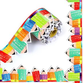 Ireer 69 ft Pencil Bulletin Board Border Classroom Back to School Bulletin Borders Rustic Pencils Rolled Trim for School Classroom Chalkboard Desks Home Decor