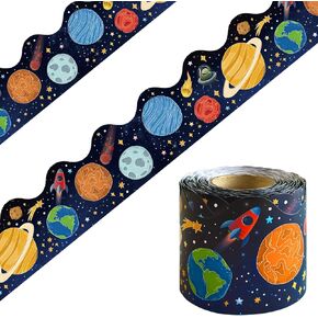DMJUNCONG 68.9 Feet Galaxy Outer Space Galaxy Star Planet Bulletin Board Border Scalloped Bulletin Board Trim for Classroom Decoration,Wall Decoration,Home Decoration,Birthday Party Decorations