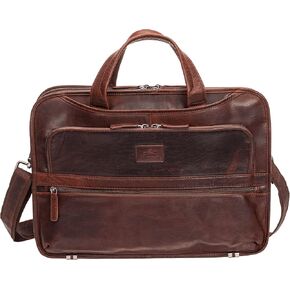 Mancini Buffalo Triple Compartment Briefcase for 15.6" Laptop/Tablet, Brown