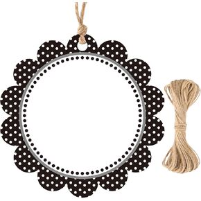 G2PLUS Gift Tags with String-50PCS Round Scalloped Paper Tags 2.5inches Large Blank Hanging Labels Craft Tag Black White Polka Dots Flower Edge Gift Wrap Hangtag for Wedding, Halloween Party Favors