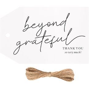 Anwyll Thank You Gift Tags,50Pcs Beyond Grateful Thank You Tags Design with String Attached,Black Thank You So Very Much Gift Tags for Birthday Party Baby Bridal Shower Wedding Thanksgiving Favors