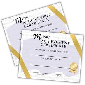 Music Achievement Certificate Award | 8.5x11" Recital Certificate Most Improved Elementary Middle School Blank Kids Recognition Pins Lessons for Students Personalized
