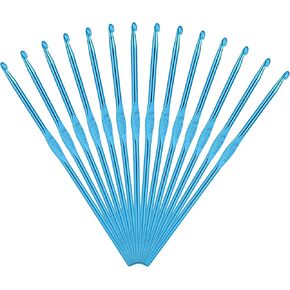 14 Pcs Aluminum Crochet Hook 5mm US Size H (Size 8) Crochet Hook Knitting Needles Metal Crochet Needles Knitting Needles for DIY Craft Yarn (Blue)