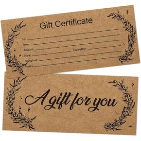 Blank Gift Certificates, 25 Kraft Gift Certificate Cards for Business, Spa, Salon, Massage, Restaurants, Custom Client Vouchers for Birthday, Work Card -08
