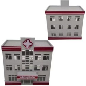 SiyphuNing HO Scale 1/87 Size 5" Models Railroad Scenery Modern Medical Centre Hospital Assembling Building Model Outland Scene for DIY Sand Table Garden Micro Landscape Ornaments Supply Player Spray