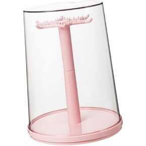 Clear Figure Display Case Doll Storage Box with Rotatable Base, 360° Rotating Desktop Jewelry Organizer Showcase Desktop Display Box Stand for Mini Toys Dolls Miniature Figurines, Pink