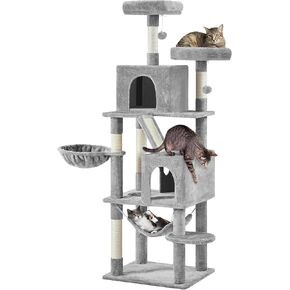 Yaheetech Cat Tree, 71.5in Cat Tower for Indoor Cats, Cat Tree with 2 Cozy Condos, 2 Padded Perches, Scratching Posts & Ramp, Hammock, Cat House Activity Center, Dark Gray