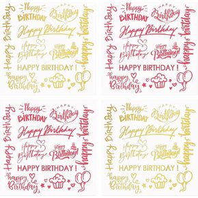 Happy Birthday Stickers,Word Pattern Rub On Sticker Gold Foil Script Happy Birthday Sticker Birthday Party Stickers DIY Party Supplies,5 Inch Per Sheet