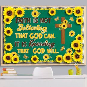 Pajean Christian Bulletin Board Decoration Set 3D Sunflower Classroom Decorations Summer Religious God Paper Cutouts Bulletin Board Borders for School Home Church VBS Chalkboard Wall Door Decor