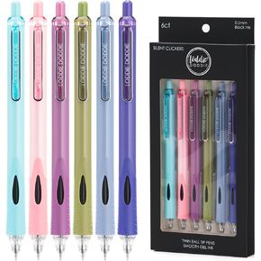 Loddie Doddie 6ct Hush Retractable Gel Pens - 0.5mm Tip Gel Pens for Journaling, Colored Barrels, Silent Clicker, Smooth Writing, Quick-Dry Ink, Gel Pen Set