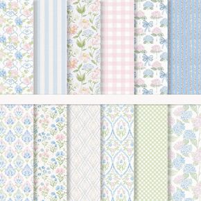 24 Sheets Blue Pink Hydrangea Pattern Paper Floral Scrapbook Specialty Paper Double Sided for DIY Crafts Card Making Photo Album Decor, 11.8 x 11.8 Inch