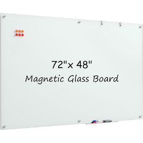 MaxGear Magnetic Glass Dry Erase White Board 72" x 48"(6' x 4'), Wall Mounted Glass Dry Erase Board, Extra Large Frameless Whiteboard with 1 Eraser, 3 Markers & 6 Magnets for Office, School, Home